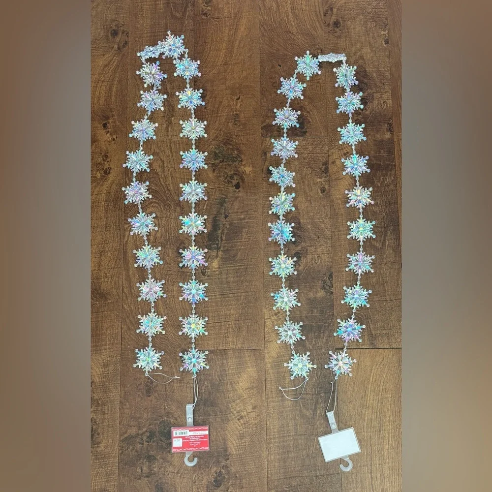 NWT Ashland Christmas Xmas iridescent snowflake garland 2 sets 6 feet each